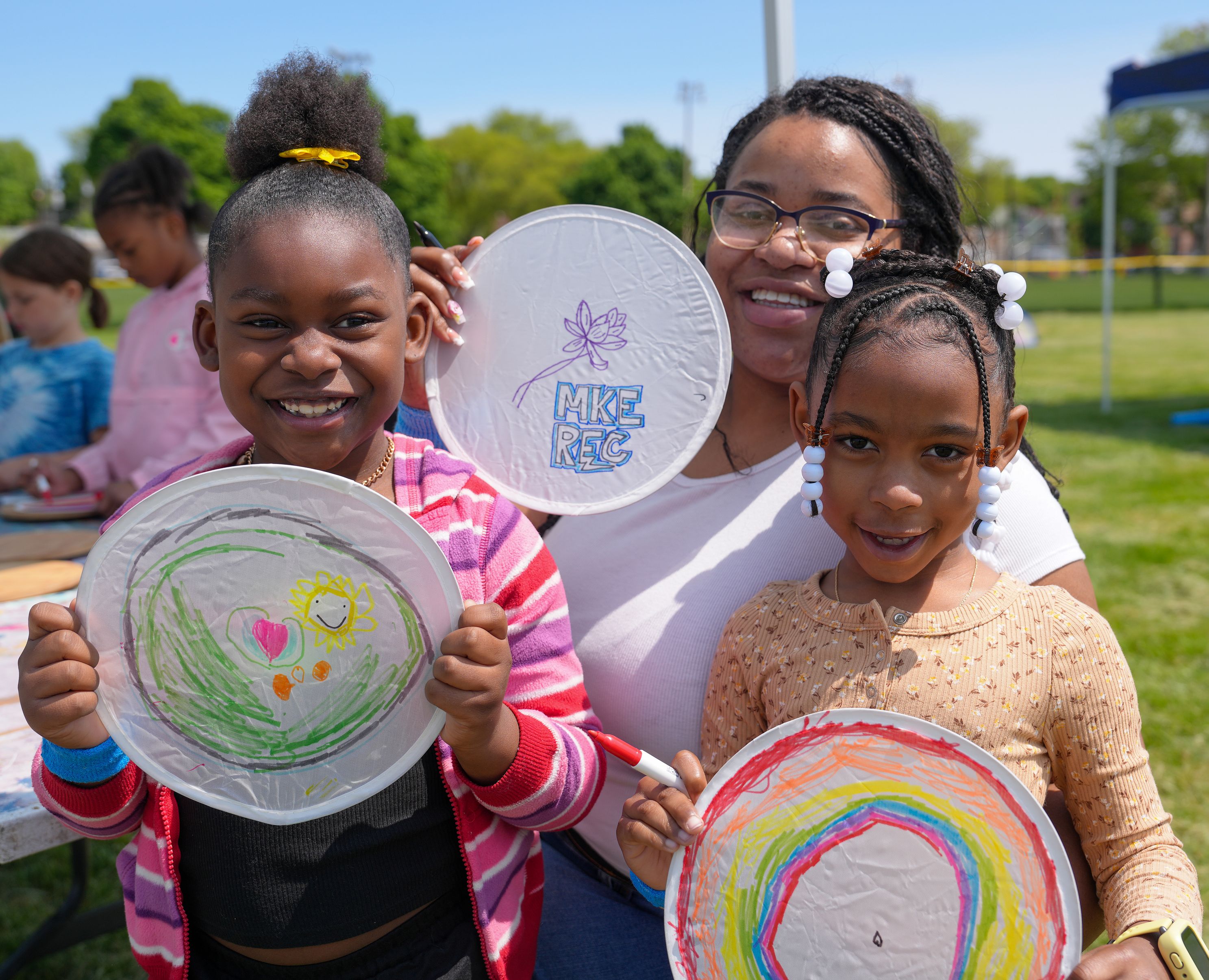 Family completing arts & crafts activities