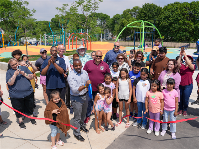 Ribbon-cutting ceremony at Modrzejewski Playfield grand reopening